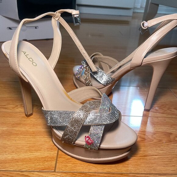 Beige Bedazzled Two Toned Heels - Picture 3 of 4